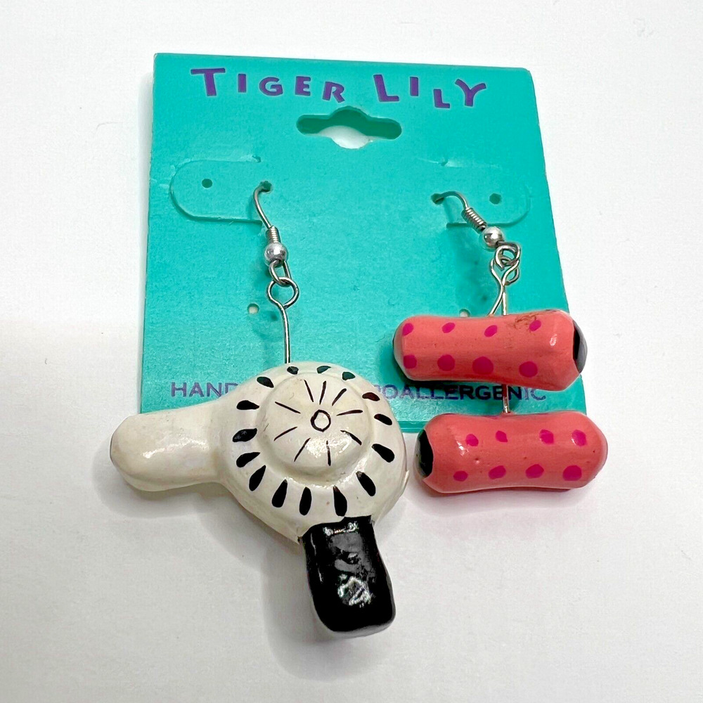 Vintage Hair Dryer and Rollers Earrings Handmade Hypoallergenic Unique Rare